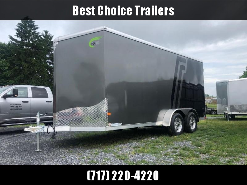 2020 Neo 7x16 NAVR Aluminum Enclosed Cargo Trailer * BLACK N CHARCOAL2-TONE EXTERIOR W JD SLASH * BARN DOORS * ALUMINUM WHEELS * 7' HEIGHT UPGRADE 2020 Neo 7x16 NAVR Aluminum Enclosed Cargo Trailer * BLACK N CHARCOAL2-TONE EXTERIOR W JD SLASH * BARN DOORS * ALUMINUM WHEELS * 7' HEIGHT UPGRADE