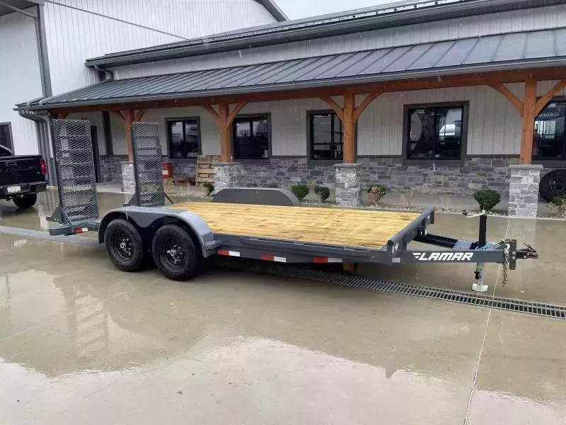 2026 Lamar 7x16' Equipment Trailer 9990# GVW * DELUXE OVERWIDTH RAMPS W/ HEAVY MESH * CHARCOAL POWDERCOAT * RUBRAIL/STAKE POCKETS * REMOVABLE FENDERS * 7K JACK * ADJUSTABLE CAST COUPLER * SPRING ASSIST RAMPS * COLD WEATHER HARNESS * DIAMOND PLATE DOVETAIL