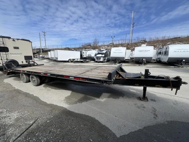 USED Econoline 102x25 24,000 GVW Deckover Trailer * STAND UP RAMPS *D-RINGS * I-BEAM FRAME * TOOLBOX * PINTLE COUPLER * 