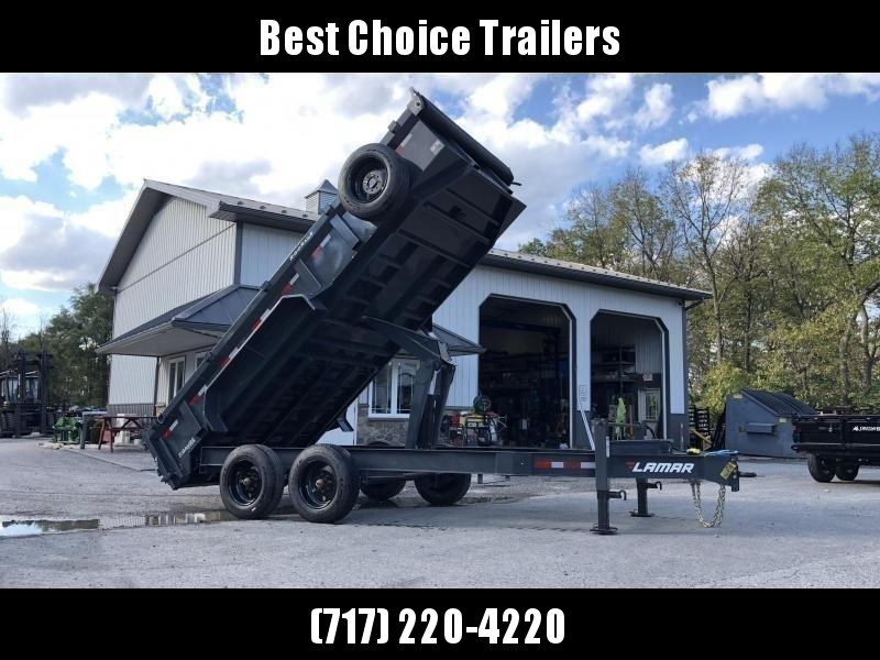 2021 Lamar 7x16' Dump Trailer 16000# GVW * DEXTER 8K AXLE UPGRADE * OVERSIZE 6X21.5 11-TON SCISSOR HOIST * DUAL 12K JACKS * 7GA FLOOR * 17.5" 16-PLY TIRES * SPARE TIRE * JACKSTANDS * TARP KIT * CHARCOAL * RIGID RAILS * NESTLED I-BEAM FRAME 28" H * 12" O.C 2021 Lamar 7x16' Dump Trailer 16000# GVW * DEXTER 8K AXLE UPGRADE * OVERSIZE 6X21.5 11-TON SCISSOR HOIST * DUAL 12K JACKS * 7GA FLOOR * 17.5" 16-PLY TIRES * SPARE TIRE * JACKSTANDS * TARP KIT * CHARCOAL * RIGID RAILS * NESTLED I-BEAM FRAME 28" H * 12" O.C