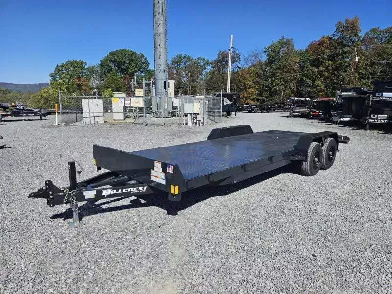 2026 Hillcrest Trailers 7x24' Steel Deck Car Hauler Trailer 9990# GVW * WINCH PLATE * STEEL FLOOR * 5" CHANNEL TONGUE & FRAME * CHARCOAL * ADJUSTABLE COUPLER * SET BACK JACK * TRIPLE TUBE TONGUE * 4 D-RINGS * 3" CHANNEL CROSSMEMBERS * REMOVABLE FENDERS