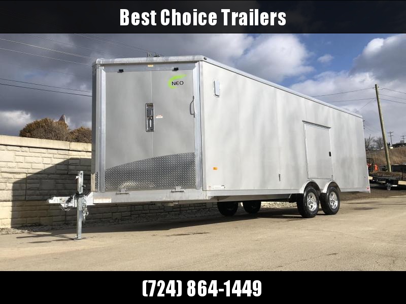 2020 NEO 8.5x22' NMS Aluminum Enclosed All Sport Car Hauler Trailer 9990# GVW * SILVER * BIKES UTV'S SNOWMOBILE CARS ATV'S * ROUND TOP * ALUM WHEELS * 5200# TORSION *12V POWER PKG * VINYL LINER/WALLS * CABINET * FRONT RAMP 2020 NEO 8.5x22' NMS Aluminum Enclosed All Sport Car Hauler Trailer 9990# GVW * SILVER * BIKES UTV'S SNOWMOBILE CARS ATV'S * ROUND TOP * ALUM WHEELS * 5200# TORSION *12V POWER PKG * VINYL LINER/WALLS * CABINET * FRONT RAMP