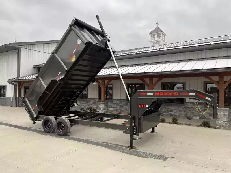 2026 MAXXD 7x16' DTX Gooseneck High Side Dump Trailer 18000# GVW * DEXTER 8000# AXLES * 7GA FLOOR/10GA WALLS * 3' HIGH SIDES * OVERSIZE 12-TON TELESCOPIC HOIST * 8"/15# I-BEAM FRAME * 12" O.C. CROSSMEMBERS * WIRELESS REMOTE * COMBO GATE * TARP
