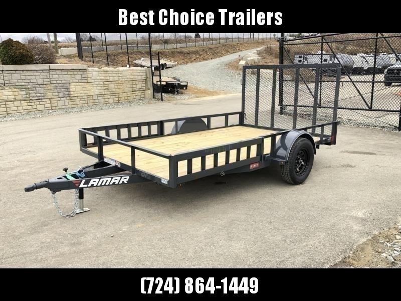 2020 Lamar 7x12' ATV Utility Landscape Trailer 2990# GVW * ATV RAMPS * CHARCOAL * CAST COUPLER * SEALED COLD WEATHER HARNESS * 4" CHANNEL FULL WRAP TONGUE * STAKE POCKET TIE DOWNS * 2X2" TUBE GATE C/M * SPRING ASSIST GATE * SWVIEL JACK 2020 Lamar 7x12' ATV Utility Landscape Trailer 2990# GVW * ATV RAMPS * CHARCOAL * CAST COUPLER * SEALED COLD WEATHER HARNESS * 4" CHANNEL FULL WRAP TONGUE * STAKE POCKET TIE DOWNS * 2X2" TUBE GATE C/M * SPRING ASSIST GATE * SWVIEL JACK