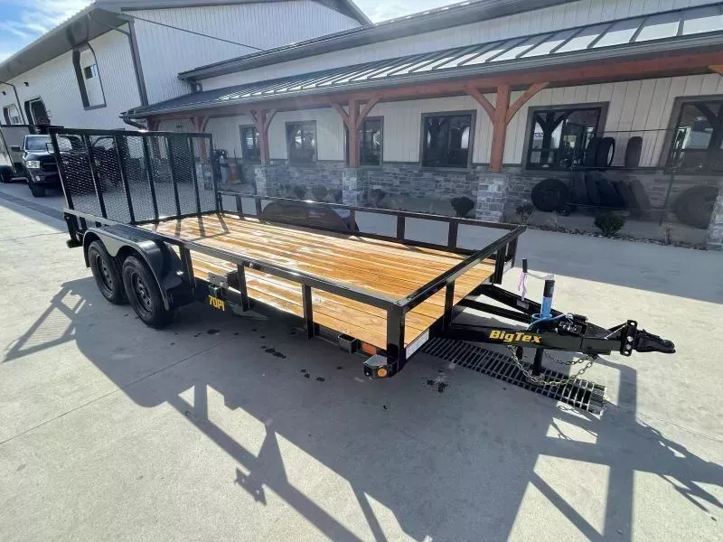 NEW Big Tex Trailers 70PI 7X18' Tube Top Landscape Utility Trailer 7000# GVW * ADJUSTABLE COUPLER * 2X2" TUBE TOP RAIL * LED * SETBACK JACK * (4) TIE DOWNS * DEXTER AXLES * SPARE MOUNT