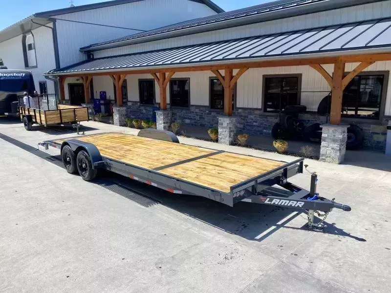2026 Lamar 7x24' Car Hauler Trailer 9990# GVW * CHARCOAL POWDERCOATING * 7K DROP LEG JACK * CHANNEL C/M * CAST COUPLER * RUBRAIL