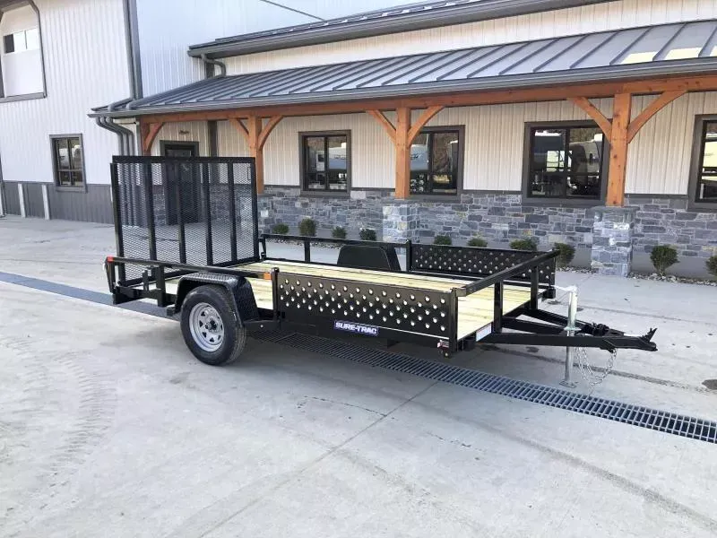 2026 Sure-Trac 7x14' ATV Utility Landscape Trailer 5000# GVW * 5200# AXLE WITH BRAKES * 2" TUBE TOP RAIL * ATV RAMPS * FULL WRAP TONGUE * 2X2" TUBE GATE C/M + SPRING ASSIST + FOLD FLAT * SPARE MOUNT * PROTECTED WIRING * SET BACK JACK * TRIPLE TONGUE