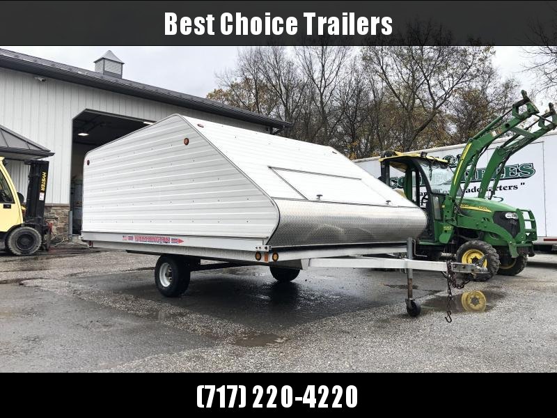 USED 2005 Worthington 8.5x12' Aluminum Snowmobile Trailer 2400# GVW * TILT CLAMSHELL * TRACK MATS * LUGGAGE DOOR * SPARE TIRE * ADJUSTABLE TIE DOWNS USED 2005 Worthington 8.5x12' Aluminum Snowmobile Trailer 2400# GVW * TILT CLAMSHELL * TRACK MATS * LUGGAGE DOOR * SPARE TIRE * ADJUSTABLE TIE DOWNS