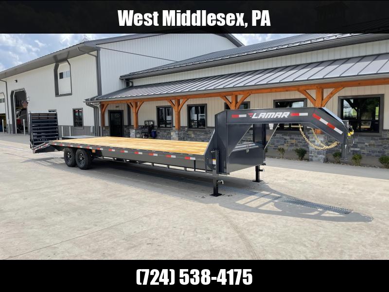 2025 Lamar Trailers 102x25' HD Gooseneck Deckover Trailer 14000# GVW * 12" I-BEAM * FULL WIDTH RAMPS * FRONT TOOLBOX * DUAL JACKS * CHARCOAL 1750184066