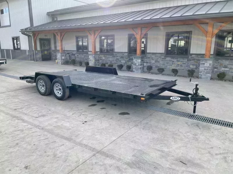 2026 AMO 7x18' Steel Deck Car Trailer 7000# GVW * LED TAIL LIGHTS * STACKED CHANNEL TONGUE/FRAME * BEAVERTAIL * REMOVABLE FENDERS * 2-AXLE BRAKES * STEEL FLOOR