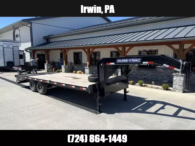USED Sure-Trac 102x22 Gooseneck Beavertail Deckover Trailer 14000# GVW * FULL WIDTH RAMPS * OVERSIZE TOOLBOX * DUAL 12K JACKS * 10" I-BEAM MAINFRAME * CHANNEL SIDE RAIL * RUBRAIL/STAKE POCKETS/D-RINGS * LED'S * POWDERCOATED 1750183934