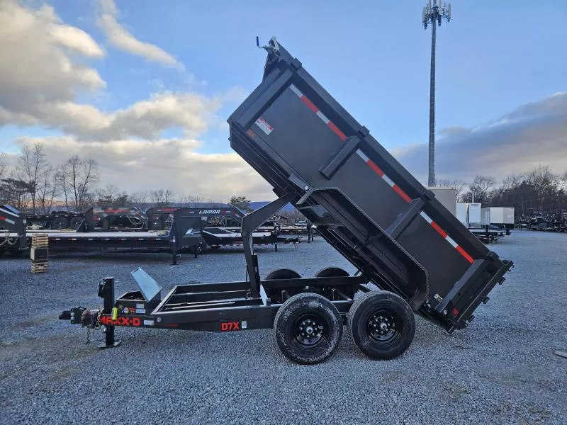 2026 MAXXD 6x12' D7X Dump Trailer 14000# GVW * 7000# AXLES * 3' HIGH SIDES * SCISSOR HOIST * 16" RUBBER * 10GA WALLS & FLOOR * WIRELESS REMOTE * ADJUSTABLE COUPLER * 110V CHARGER * COMBINATION GATE * GREY + PRIMER * HD TOP RAIL * DELUXE TARP