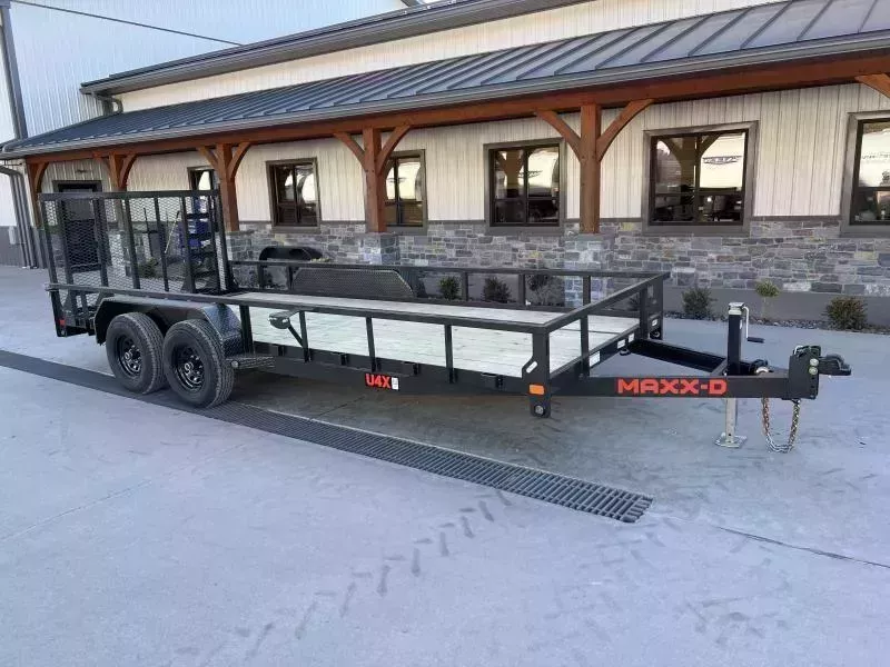 2026 Maxxd 7x18' U4X HD Utility Landscape Trailer 9990# GVW * ADJ COUPLER * DROP LEG JACK * SEALED HARNESS * 2" TUBE TOPRAIL * 1' DOVE * LAY FLAT/TUBE GATE W/SPRING ASSIST * DOUBLE BROKE FENDERS * TRIPLE TUBE TONGUE * SLIPPER SUSPENSION * GREY + PRIMER