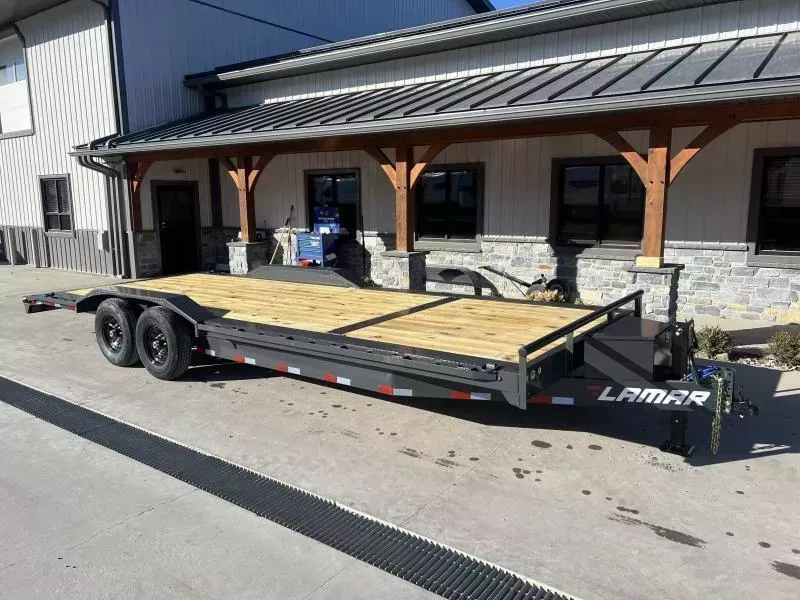 2026 Lamar 102x24' Car Hauler Trailer 14000# GVW * 8" TONGUE AND FRAME * 102" DECK * DRIVE OVER FENDERS * TOOLBOX * 4 D-RINGS * WINCH PLATE * 4' DOVETAIL * REAR JACKSTANDS * SLIDE IN RAMPS * CHARCOAL