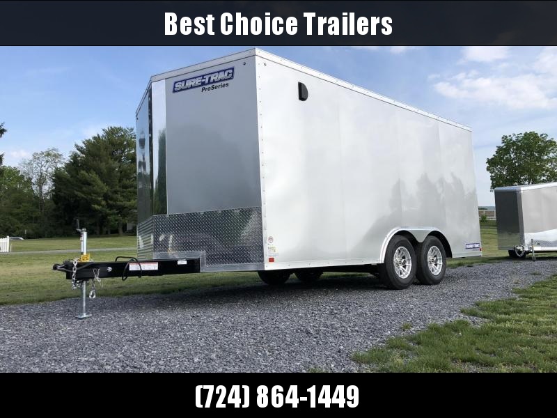 2021 Sure-Trac 8.5x16' Enclosed Cargo Trailer 7000# GVW * SILVER * PRO SERIES * TORSION * BACKUP LIGHTS * SCREWLESS * 1 PIECE ALUMINUM ROOF * PLYWOOD * TUBE STUDS * ALUMINUM WHEELS 2021 Sure-Trac 8.5x16' Enclosed Cargo Trailer 7000# GVW * SILVER * PRO SERIES * TORSION * BACKUP LIGHTS * SCREWLESS * 1 PIECE ALUMINUM ROOF * PLYWOOD * TUBE STUDS * ALUMINUM WHEELS