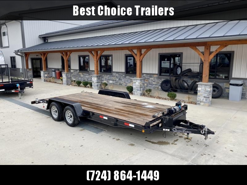 USED 2019 Quality Trailers 7x18' Car Trailer 7000# GVW * SLIDE OUT RAMPS * SWIVEL JACK * TOOLBOX * WINCH * STAKE POCKETS * STAB JACKS USED 2019 Quality Trailers 7x18' Car Trailer 7000# GVW * SLIDE OUT RAMPS * SWIVEL JACK * TOOLBOX * WINCH * STAKE POCKETS * STAB JACKS