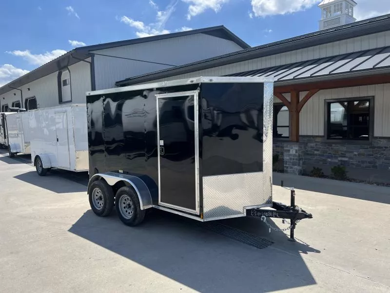 2025 Quality 6x12' Tandem Axle Enclosed Cargo Trailer 7000# GVW * BLACK EXTERIOR * RAMP DOOR * PLYWOOD WALLS & FLOORS * TUBE WALL AND CEILING STUDS * LED LIGHTS * 16" O.C. WALL AND FLOORS * RV DOOR * V-NOSE
