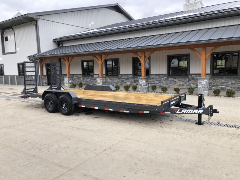 2025 Lamar 7x20' Equipment Trailer 14000# GVW * DELUXE OVERWIDTH RAMPS W/ HEAVY MESH * CHARCOAL POWDERCOAT * RUBRAIL/STAKE POCKETS/PIPE SPOOLS/D-RINGS * REM FENDERS * 12K JACK * CAST COUPLER * SPRING ASSIST * COLD WEATHER HARNESS