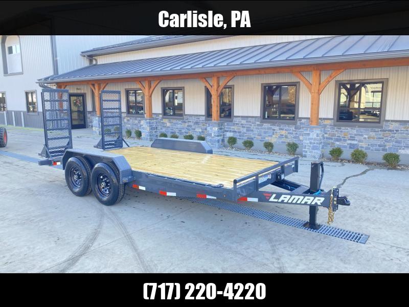 2025 Lamar 7x18' Equipment Trailer 14000# GVW * DELUXE OVERWIDTH RAMPS W/ HEAVY MESH * CHARCOAL POWDERCOAT * RUBRAIL/STAKE POCKETS/PIPE SPOOLS/D-RINGS * REM FENDERS * 12K JACK * CAST COUPLER * SPRING ASSIST * COLD WEATHER HARNESS 1750183917