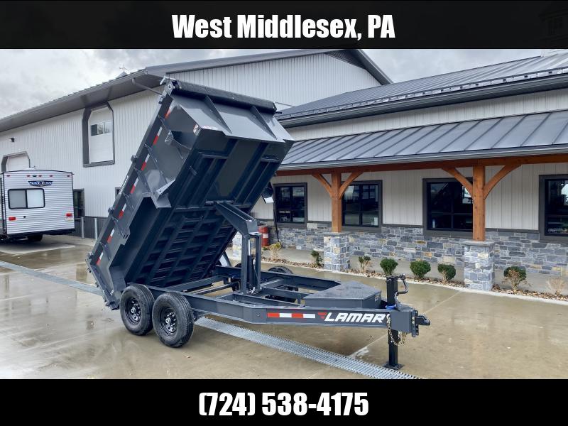 2025 Lamar 7x12' High Side Dump Trailer 14000# GVW * 3' HIGH SIDES * 7GA FLOOR * TARP KIT * UNDERMOUNT RAMPS * SCISSOR HOIST * 12K JACK * CHARCOAL * RIGID RAILS * HD COUPLER * NESTLED I-BEAM FRAME * COMBO GATE * 12" O.C. C/M * SPARE MOUNT 1750184074