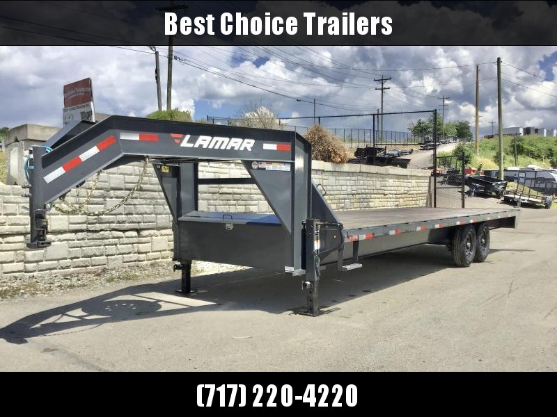 2021 Lamar 102X26' Gooseneck Deckover Trailer 14000# GVW 12" I BEAM * 8' SLIDE OUT RAMPS * FRONT TOOLBOX * DUAL JACKS * RUBRAIL/STAKE POCKETS/PIPE SPOOLS * SPARE TIRE * CHARCOAL 2021 Lamar 102X26' Gooseneck Deckover Trailer 14000# GVW 12" I BEAM * 8' SLIDE OUT RAMPS * FRONT TOOLBOX * DUAL JACKS * RUBRAIL/STAKE POCKETS/PIPE SPOOLS * SPARE TIRE * CHARCOAL