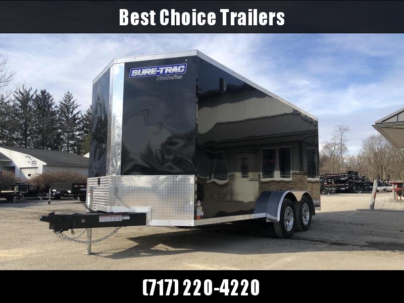 2021 Sure-Trac 7x16' Pro Series Enclosed Cargo Trailer 7000# GVW * TORSION * BLACK EXTERIOR * V-NOSE * RAMP * .030 SCREWLESS EXTERIOR * ALUMINUM WHEELS * 1 PC ROOF * 6'6" HEIGHT * 6" FRAME * 16" O.C. C/M * PLYWOOD * TUBE STUDS 2021 Sure-Trac 7x16' Pro Series Enclosed Cargo Trailer 7000# GVW * TORSION * BLACK EXTERIOR * V-NOSE * RAMP * .030 SCREWLESS EXTERIOR * ALUMINUM WHEELS * 1 PC ROOF * 6'6" HEIGHT * 6" FRAME * 16" O.C. C/M * PLYWOOD * TUBE STUDS