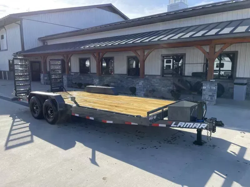 2026 Lamar 7x18' Equipment Trailer 14000# GVW * TOOLBOX * DELUXE OVERWIDTH RAMPS W/ HEAVY MESH * CHARCOAL POWDERCOAT * RUBRAIL/STAKE POCKETS/PIPE SPOOLS/D-RINGS * REM FENDERS * 12K JACK * CAST COUPLER * SPRING ASSIST * COLD WEATHER HARNESS