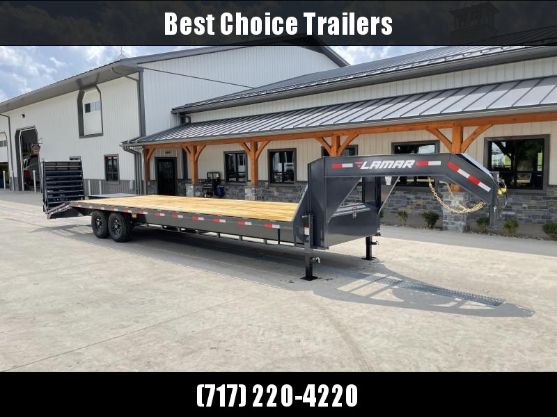 2021 Lamar Trailers 102x25' HD Gooseneck Deckover Trailer 14000# GVW * 12" I-BEAM * FULL WIDTH RAMPS * FRONT TOOLBOX * DUAL JACKS * CHARCOAL 2021 Lamar Trailers 102x25' HD Gooseneck Deckover Trailer 14000# GVW * 12" I-BEAM * FULL WIDTH RAMPS * FRONT TOOLBOX * DUAL JACKS * CHARCOAL
