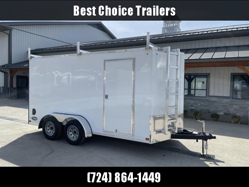 2021 ITI Cargo 7x14' Enclosed Cargo Trailer 7000# GVW * WHITE EXTERIOR * WALK ON ROOF * FRONT LADDER * 3 LADDER RACKS * .030 SEMI-SCREWLESS * 1 PC ROOF * 6'6" INTERIOR * 3/8" WALLS * 3/4" FLOOR * PLYWOOD * 24" STONEGUARD * HIGH GLOSS PAINTED FRAME * RV DO 2021 ITI Cargo 7x14' Enclosed Cargo Trailer 7000# GVW * WHITE EXTERIOR * WALK ON ROOF * FRONT LADDER * 3 LADDER RACKS * .030 SEMI-SCREWLESS * 1 PC ROOF * 6'6" INTERIOR * 3/8" WALLS * 3/4" FLOOR * PLYWOOD * 24" STONEGUARD * HIGH GLOSS PAINTED FRAME * RV DO