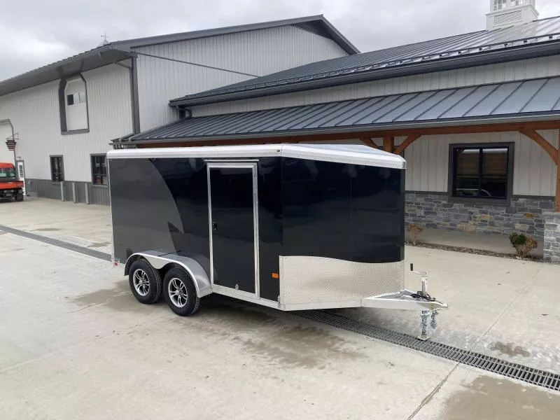 2026 NEO Trailers 7x12' NAMR Aluminum Enclosed Motorcycle Trailer * BLACK+CHARCOAL * VINYL WALLS * ALUMINUM WHEELS * TIE DOWN SYSTEM * CABLELESS DOOR * NXP LATCH