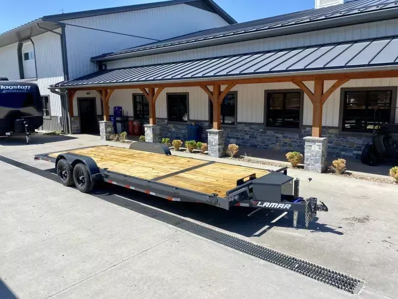 2026 Lamar 7x24' Car Hauler Trailer 9990# GVW * CHARCOAL POWDERCOATING * 7K DROP LEG JACK * CHANNEL C/M * ADJUSTABLE COUPLER * RUBRAIL * TOOLBOX * WINCH PLATE * SWIVEL JACKS * 4 D-RINGS