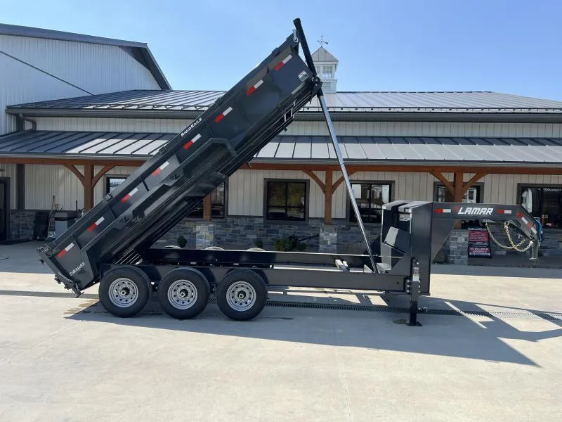 2026 Lamar 7x16' Gooseneck Dump Trailer 21000# GVW * TELESCOPIC HOIST * 7GA FLOOR * TARP KIT * UNDERMOUNT RAMPS * DUAL 12K JACKS * CHARCOAL * RIGID RAILS * FULL TOOLBOX * NESTLED I-BEAM FRAME * COMBO GATE * 12" O.C