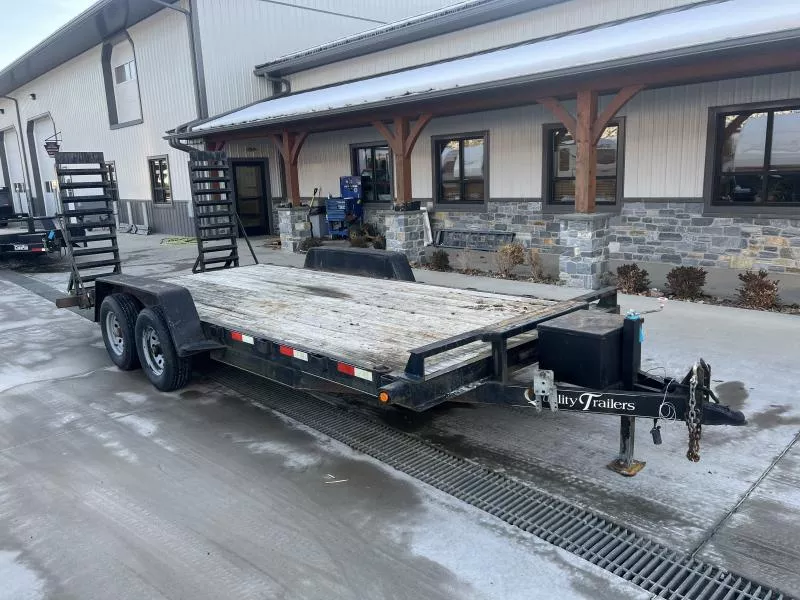 USED Quality Trailers 7x18 9990 GVW Equipment Trailer * STAND UP RAMPS * ADJUSTABLE COUPLER * TOOLBOX * STAKEPOCKETS * 