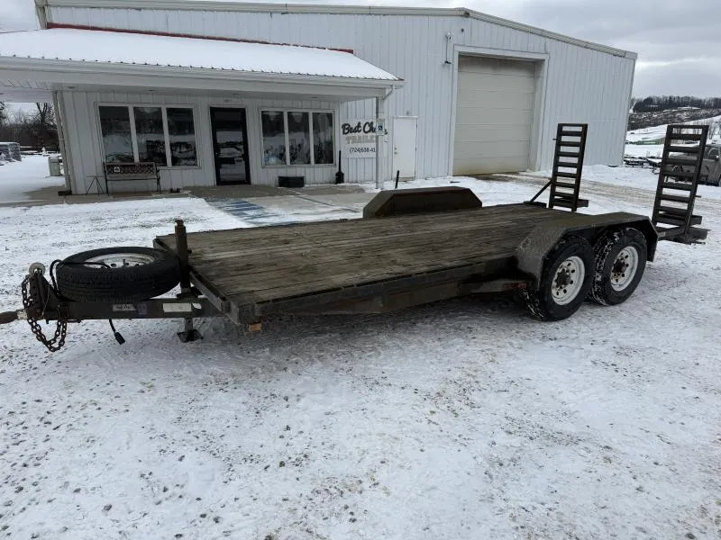 USED Top Brand 7X18 Equipment Trailer * STAND UP RAMPS * SPARE TIRE *