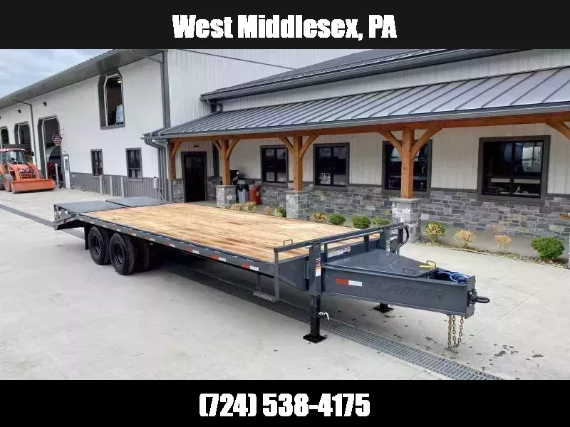2025 Lamar 102x25' Pintle Beavertail Deckover Trailer 22000# * FULL WIDTH RAMPS * CHARCOAL * 12" / 19# I-BEAM * DEXTER TANDEM DUALS * FRONT TOOLBOX / DUAL JACKS * UNDER FRAME BRIDGE