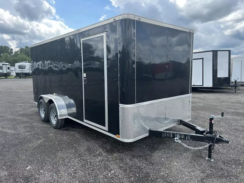 2025 Quality 7x16' Tandem Axle Enclosed Cargo Trailer 7000# GVW * BLACK EXTERIOR * RAMP DOOR * PLYWOOD WALLS & FLOORS * TUBE WALL AND CEILING STUDS * LED LIGHTS * 16" O.C. WALL AND FLOORS * RV DOOR * FLAT FRONT