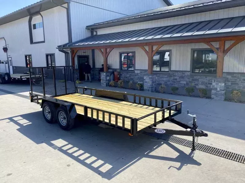 2026 AMO 7x16' ATV Utility Landscape Trailer 7000# GVW * ATV SIDE LOAD RAMPS * 4" CHANNEL TONGUE * RADIAL TIRES * TUBE GATE C/M * BRAKES ON BOTH AXLES * LED LIGHTS