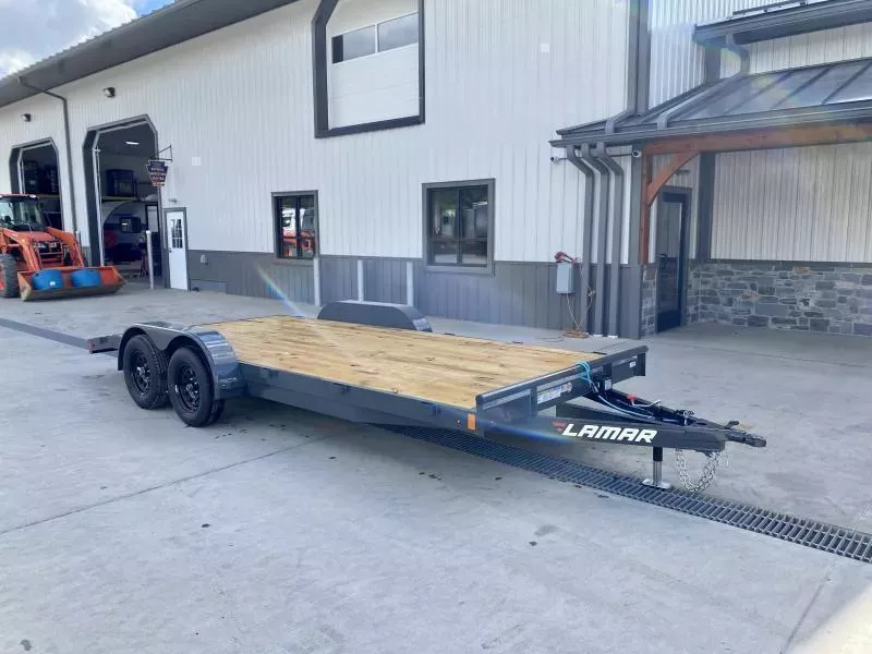 2025 Lamar 7x16 7000# Wood Deck Car Hauler Trailer * CHARCOAL * REMOVABLE FENDERS * EXTRA STAKE POCKETS * 5" CHANNEL FRAME * COLD WEATHER HARNESS * REAR RAMPS  gBjq8uu6wqbn