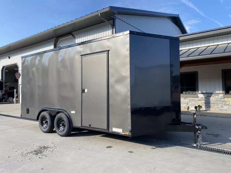 2026 Xtreme Cargo 8.5x16 Enclosed Car Hauler Trailer 9990# GVW * 5200# AXLES * CHARCAOL BLACKOUT EXTERIOR * 7' HEIGHT UTV PKG * .030 SEMI-SCREWLESS * RV DOOR * PLYWOOD WALLS AND FLOOR * TUBE STUDS * D-RINGS * 6" TUBE FRAME F8my80cq3q7p