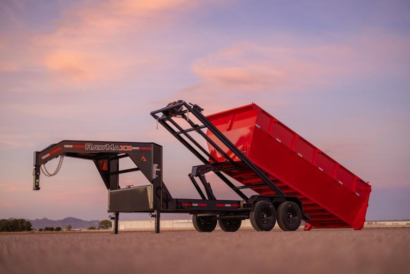 2026 RawMaxx 7x14' Gooseneck Rolloff Dump Trailer 14000# GVW * INCLUDES 2 BINS * 10" I-BEAM FRAME * 6x20" OVERSIZE 11-TON SCISSOR HOIST * 17.5K WINCH * GROUP 27 DEEP CYCLE BATTERY * ADJUSTABLE COUPLER * DUAL JACKS * 110V CHARGER