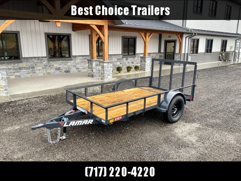 2021 Lamar 5x10' Utility Landscape Trailer 2990# GVW * CHARCOAL * CAST COUPLER * SEALED COLD WEATHER HARNESS * 4" CHANNEL FULL WRAP TONGUE * STAKE POCKET TIE DOWNS * 2X2" 3' TUBE GATE * SPRING ASSIST GATE * SWVIEL JACK * 2' DOVETAIL 2021 Lamar 5x10' Utility Landscape Trailer 2990# GVW * CHARCOAL * CAST COUPLER * SEALED COLD WEATHER HARNESS * 4" CHANNEL FULL WRAP TONGUE * STAKE POCKET TIE DOWNS * 2X2" 3' TUBE GATE * SPRING ASSIST GATE * SWVIEL JACK * 2' DOVETAIL