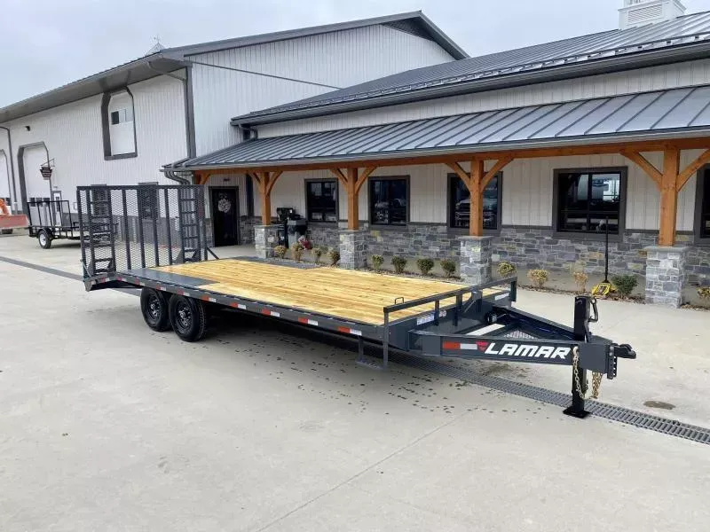 2026 Lamar 102x22' Beavertail Deckover Trailer 14000# GVW * 5' HD GATE W/ SUPPORT KNEE + SPRING ASSIST * CHARCOAL * TOOL TRAY * HD COUPLER * I-BEAM FRAME * 16" O.C. C/M * RUBRAIL/STAKE POCKETS/PIPE SPOOLS * CHANNEL SIDE RAIL * 4X8" TUBE BUMPER