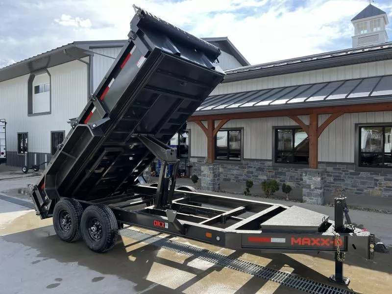 2026 MAXXD 7x14' DKX Dump Trailer 14000# GVW * 8" I-BEAM FRAME * 2PC 10GA WALLS & FLOOR * DELUXE TARP KIT * COMBINATION GATE * WET BLACK + PRIMER * HD TOP RAIL * UNDERMOUNT RAMPS * ADJUSTABLE CAST COUPLER * 12K JACK * OVERSIZE TOOLBOX