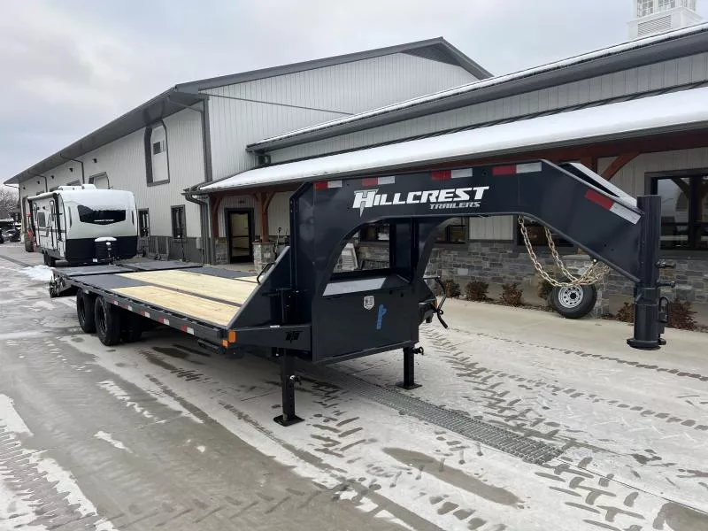 2026 Hillcrest 102x25' Gooseneck Beavertail Deckover Trailer 22990# * HDSS SUSPENSION * ENGINEERED NECK * PIERCED I-BEAM FRAME * FULL WIDTH RAMPS * CHARCOAL * 12" / 19# I-BEAM * FRONT TOOLBOX / DUAL JACKS * TORQUE TUBE