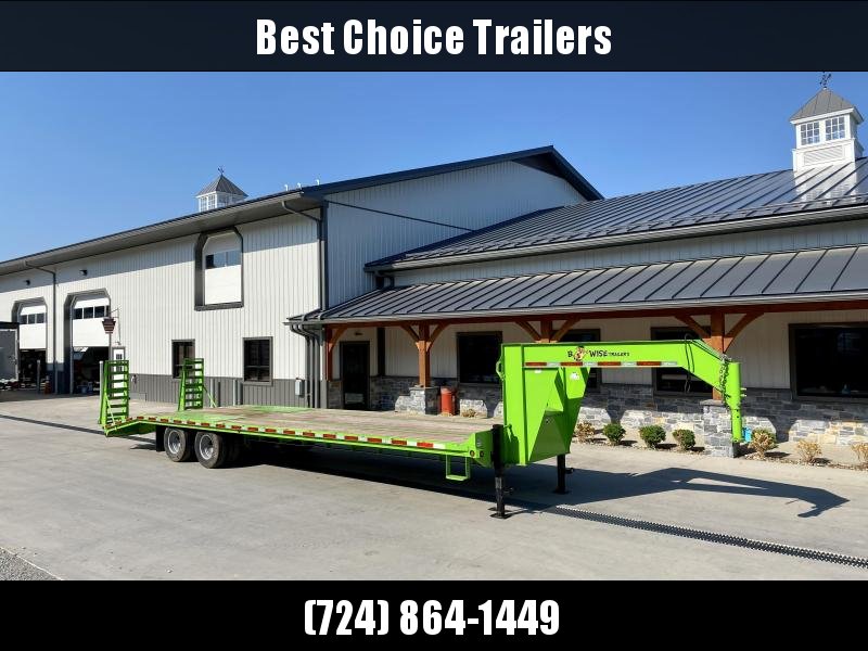 USED 2019 B-Wise 102x32' Gooseneck Deckover Trailer 23000# GVW * GREEN * FLIPOVER RAMPS * DUAL JACKS * TOOLBOX * UNDER FRAME BRIDGE * MUDFLAPS * RUBRAIL/STAKE POCKETS * REMOVEABLE WINCH PLATE * LEDS USED 2019 B-Wise 102x32' Gooseneck Deckover Trailer 23000# GVW * GREEN * FLIPOVER RAMPS * DUAL JACKS * TOOLBOX * UNDER FRAME BRIDGE * MUDFLAPS * RUBRAIL/STAKE POCKETS * REMOVEABLE WINCH PLATE * LEDS