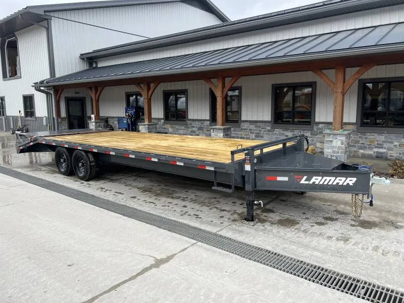 2026 Lamar Trailers 102x25' HD Bumper Pull Deckover Trailer 14000# GVW * 12" I-BEAM * FULL WIDTH RAMPS * FRONT TOOLBOX * DUAL JACKS * CHARCOAL