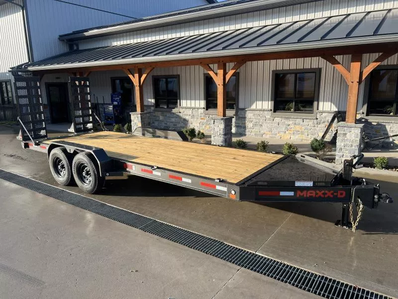 2026 MAXXD 7x20' EHX Equipment Trailer 14000# GVW * RUBRAIL/SPOOLS * STAND UP DELUXE RAMPS * I-BEAM FRAME * 14-PLY LOAD RANGE G TIRES * OVERSIZE TOOLBOX * WET BLACK * ADJ CAST COUPLER * 12K JACK