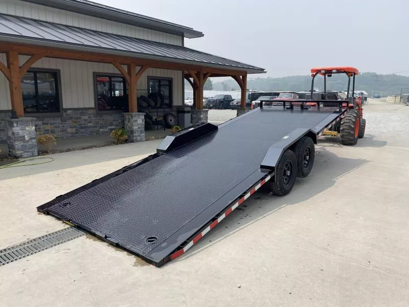 2026 H&H 102x22' Buggy Hauler Steel Tread Plate Deck Power Tilt Car Trailer 14000# GVW * 102" STP DECK * DRIVE OVER FENDERS * WINCH PLATE * DUAL TOOLBOXES * RUBRAIL/STAKE POCKETS/D-RINGS * SPARE TIRE MOUNT * ADJUSTABLE COUPLER * 12K JACK
