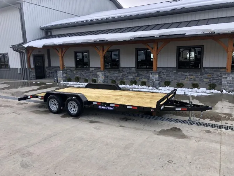 2026 Sure-Trac 7x16' Wood Deck Car Hauler 7000# GVW * REAR SLIDE OUT PUNCH PLATE FINGERJOINTED RAMPS * DIAMOND PLATE FENDERS * SEALED WIRING HARNESS * SET BACK JACK * STAKE POCKETS/D-RINGS * DIAMOND PLATE DOVETAIL