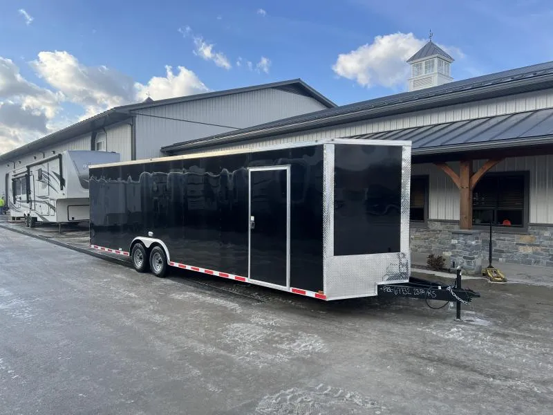 2026 Quality 8.5x28' Enclosed Car Hauler Trailer 9990# GVW * BLACKOUT PKG * 7' HEIGHT * .080 POLYCOR EXTERIOR * SEMI-SCREWLESS * HD RAMP DOOR * PLYWOOD WALLS & FLOORS * TUBE WALL AND CEILING STUDS * LED LIGHTS * 16" O.C. WALL AND FLOORS * RV DOOR * V-NOSE
